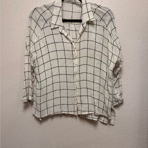 Lush Cream and Black Checkered Button Down Shirt